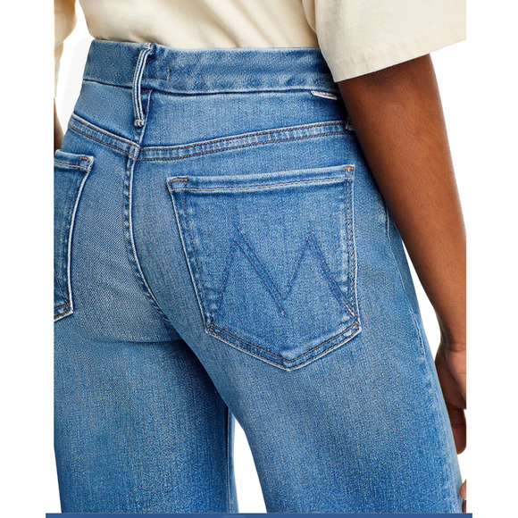 MOTHER JEANS WOMENS SIZE 26 THE ROLLER FRAY HIGH-RISE WIDE LEG FLARE BLUE NEW - Picture 3 of 13